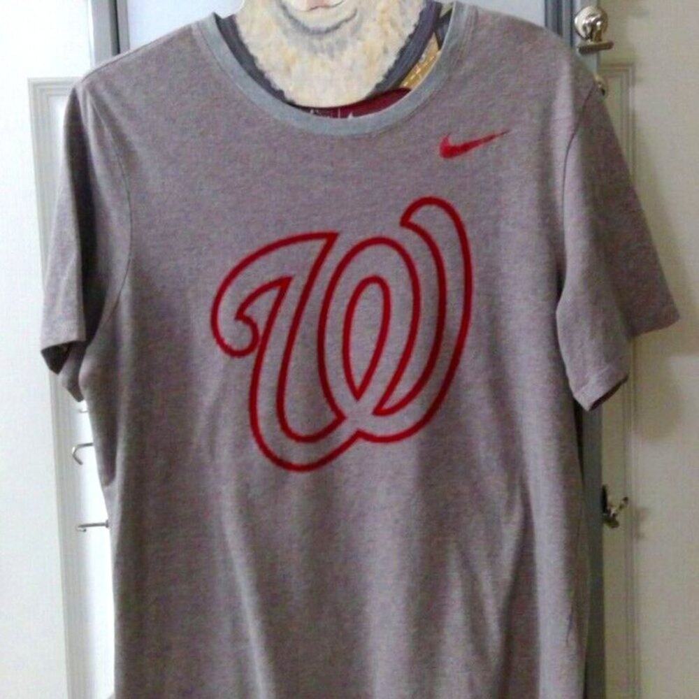 Nike Washington Nationals Dri-Fit T-Shirt Size M Gray/Red Athletic Cut MLB